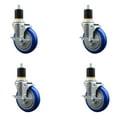 thumbnail image 1 of 5 Inch SS Blue Poly Swivel 1-7/8 Inch Expanding Stem Caster Set with Brake SCC, 1 of 2
