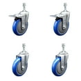 thumbnail image 1 of 5 Inch SS Blue Poly Swivel 3/8 Inch Threaded Stem Caster Set 2 Total Lock Brake, 1 of 2