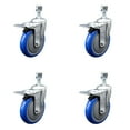thumbnail image 1 of 5 Inch SS Blue Polyurethane 12mm Threaded Stem Caster Set Total Lock Brake, 1 of 2
