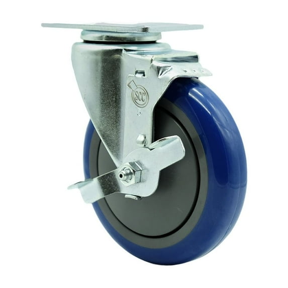 5 Inch SS Blue Polyurethane Swivel Top Plate Caster with Brake Service Caster