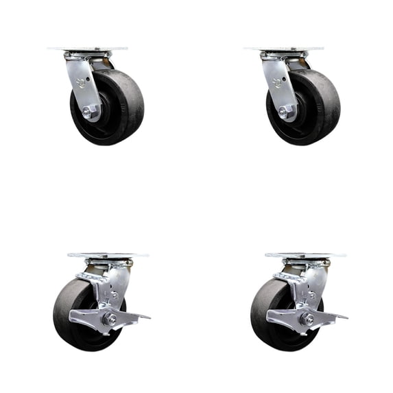5 Inch SS Glass Filled Nylon Swivel Caster Set with Roller Bearings 2 Brakes SCC