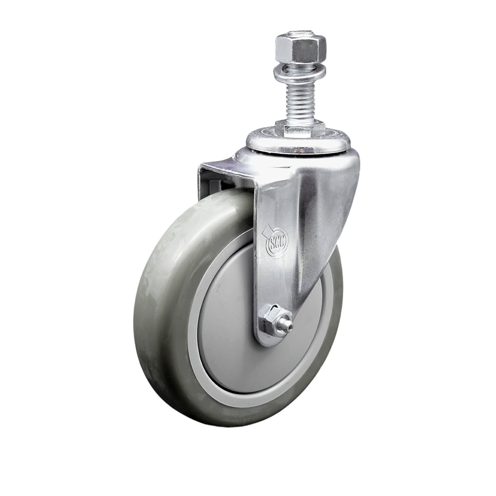 5 Inch SS Gray Polyurethane Wheel Swivel ½ Inch Threaded Stem Caster ...