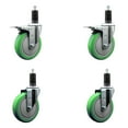 thumbnail image 1 of 5 Inch SS Green Poly Swivel 1-1/4 Inch Expanding Stem Caster Set 2 Brakes, 1 of 2