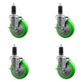 thumbnail image 1 of 5 Inch SS Green Poly Swivel 1-1/4 Inch Expanding Stem Caster Set with Brake SCC, 1 of 2