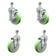 thumbnail image 1 of 5 Inch SS Green Polyurethane Swivel 12mm Threaded Stem Caster Set 2 Brake SCC, 1 of 2