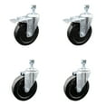 thumbnail image 1 of 5 Inch SS Hard Rubber Swivel 12mm Threaded Stem Caster Set 2 Lock Brake SCC, 1 of 2