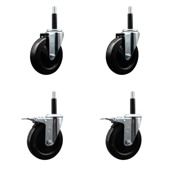 5 Inch SS Hard Rubber Swivel 3/4 Inch Expand Stem Caster Set 2 Total Lock Brakes