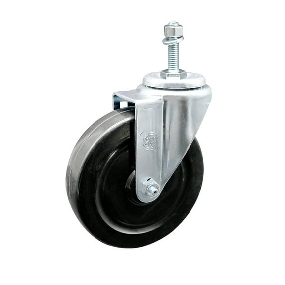 5 Inch Hard Rubber Wheel Swivel 3/8 Inch Threaded Stem Caster Service Caster
