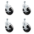 thumbnail image 1 of 5 Inch SS Hard Rubber Wheel Swivel 3/8 Inch Threaded Stem Caster Set Brake SCC, 1 of 2