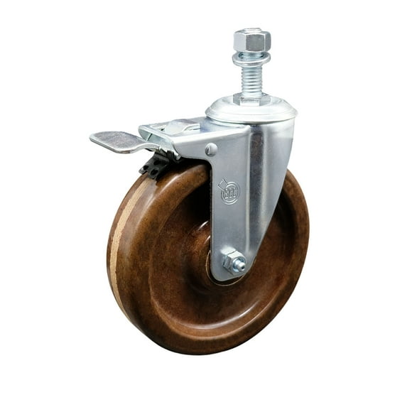 5 Inch SS High Temp Phenolic 12mm Threaded Stem Caster with Total Lock Brake