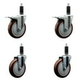 thumbnail image 1 of 5 Inch SS Maroon Poly Swivel 1-1/8 Inch Expanding Stem Caster Set 2 Brakes, 1 of 2