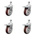 thumbnail image 1 of 5 Inch SS Maroon Polyurethane ½ Inch Threaded Stem Caster Set Total Lock Brake, 1 of 2