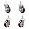 thumbnail image 1 of 5 Inch SS Maroon Polyurethane Swivel 3/8 Inch Threaded Stem Caster Set 2 Brake, 1 of 2