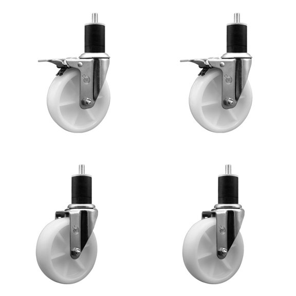 5 Inch SS Nylon Swivel 1-3/4 Inch Expanding Stem Caster Set 2 Total Lock Brakes