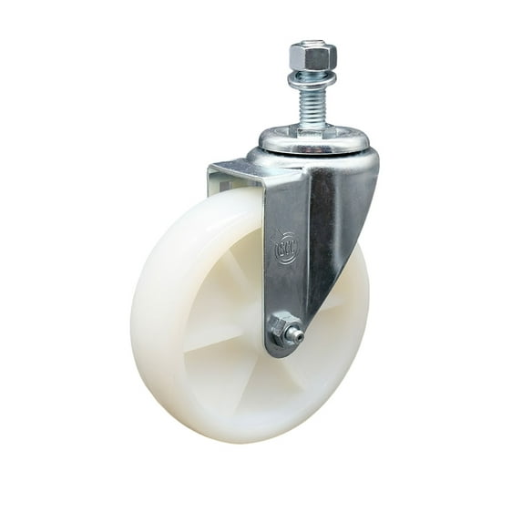 5 Inch SS Nylon Wheel Swivel 12mm Threaded Stem Caster Service Caster Wheel
