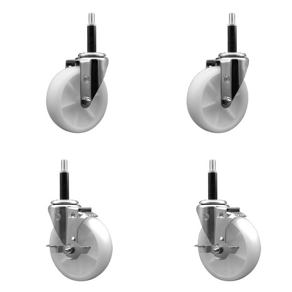 5 Inch SS Nylon Wheel Swivel 3/4 Inch Expanding Stem Caster Set 2 Brakes SCC