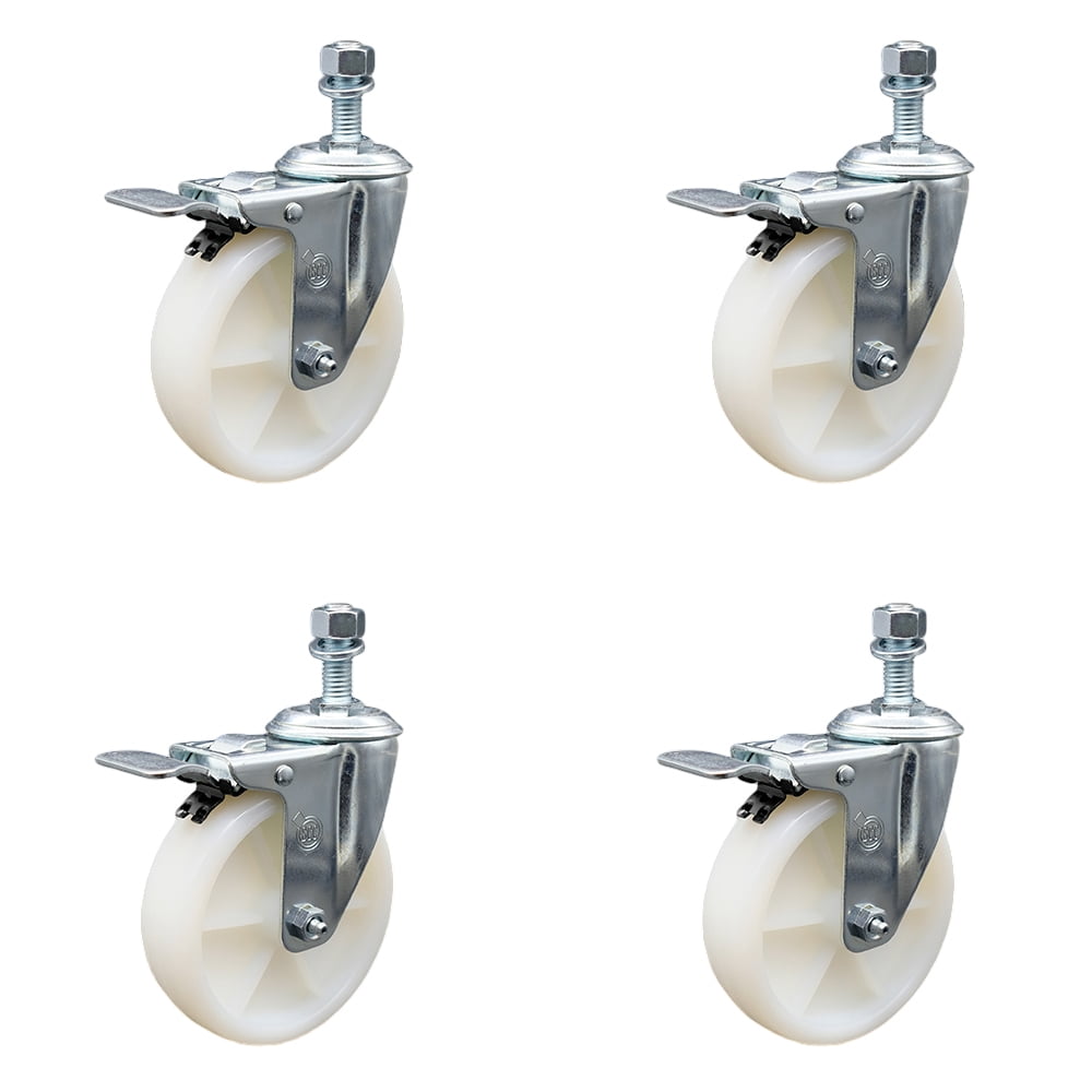 Set Of 4 Nylon Swivel Casters With 2.8" Wheels & M16 Threaded Stems - 3080 Lb Total Capacity, Leveling Foot 1 thumbnail image