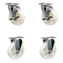 5 Inch SS Nylon Wheel Swivel Top Plate Caster Set with 2 Brake 2 Rigid SCC