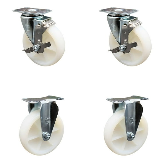 5 Inch SS Nylon Wheel Swivel Top Plate Caster Set with 2 Brake 2 Rigid SCC
