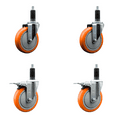thumbnail image 1 of 5 Inch SS Orange Poly Swivel 1-1/8 Inch Expanding Stem Caster Set 2 Brake, 1 of 1