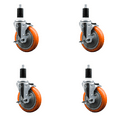 thumbnail image 1 of 5 Inch SS Orange Poly Swivel 1-3/8 Inch Expanding Stem Caster Set with Brake SCC, 1 of 1