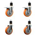 thumbnail image 1 of 5 Inch SS Orange Poly Swivel 1-7/8 Inch Expanding Stem Caster Set 2 Brake, 1 of 1