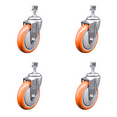 thumbnail image 1 of 5 Inch Orange Polyurethane Wheel Swivel 12mm Threaded Stem Caster Set SCC, 1 of 1
