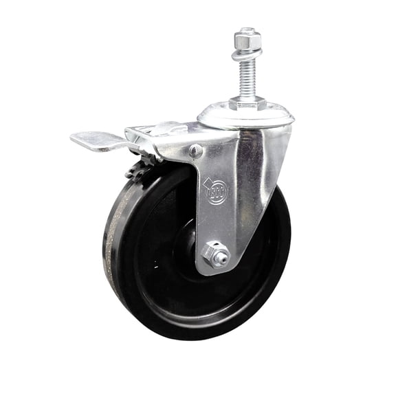 5 Inch SS Phenolic 10mm Threaded Stem Caster with Total Lock Brake SCC