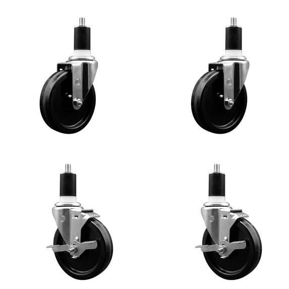 5 Inch SS Phenolic Wheel Swivel 1-1/2 Inch Expand Stem Caster Set 2 Brakes SCC