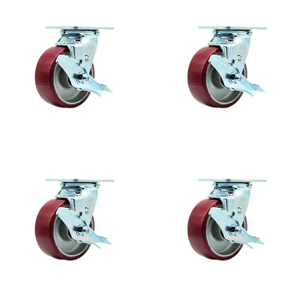 5 Inch SS Poly on Aluminum Caster Set with Delrin Bearings & Brakes/Swivel Locks