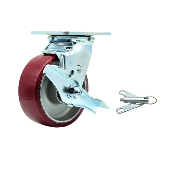 5 Inch SS Poly on Aluminum Swivel Caster with Delrin Bearing and Brake/Swvl Lock