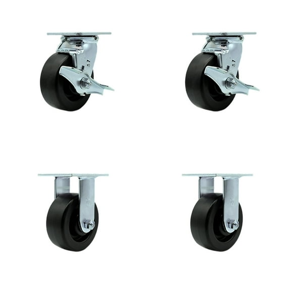 5 Inch SS Polyolefin Caster Set with Roller Bearings 2 Brakes 2 Rigid SCC