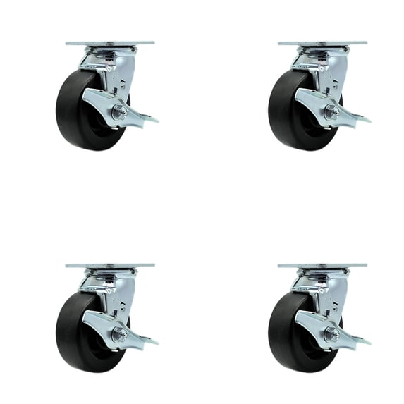 5 Inch SS Polyolefin Swivel Caster Set with Roller Bearings and Brakes SCC