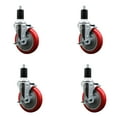 thumbnail image 1 of 5 Inch SS Red Poly Swivel 1-1/2 Inch Expanding Stem Caster Set with Brake SCC, 1 of 2