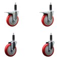 thumbnail image 1 of 5 Inch SS Red Poly Swivel 1 Inch Expanding Stem Caster Set 2 Total Lock Brakes, 1 of 2