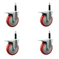 thumbnail image 1 of 5 Inch SS Red Poly Swivel 3/4 Inch Expanding Stem Caster Set Total Lock Brake, 1 of 2