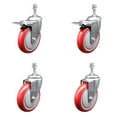 thumbnail image 1 of 5 Inch SS Red Poly Swivel 3/8 Inch Threaded Stem Caster Set 2 Total Lock Brake, 1 of 2