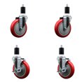 thumbnail image 1 of 5 Inch SS Red Poly Wheel Swivel 1-1/2 Inch Expanding Stem Caster Set 2 Brakes, 1 of 2