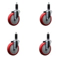thumbnail image 1 of 5 Inch SS Red Poly Wheel Swivel 1-1/8 Inch Expanding Stem Caster Set SCC, 1 of 2