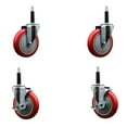 thumbnail image 1 of 5 Inch SS Red Poly Wheel Swivel 3/4 Inch Expanding Stem Caster Set 2 Brakes SCC, 1 of 2