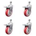 thumbnail image 1 of 5 Inch SS Red Polyurethane 12mm Threaded Stem Caster Set Total Lock Brake, 1 of 2