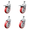 thumbnail image 1 of 5 Inch SS Red Polyurethane ½ Inch Threaded Stem Caster Set 2 Total Lock Brake, 1 of 2