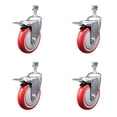 thumbnail image 1 of 5 Inch SS Red Polyurethane ½ Inch Threaded Stem Caster Set Total Lock Brake, 1 of 2