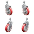 thumbnail image 1 of 5 Inch SS Red Polyurethane Swivel 12mm Threaded Stem Caster Set 2 Brakes, 1 of 2