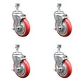 thumbnail image 1 of 5 Inch SS Red Polyurethane Swivel 12mm Threaded Stem Caster Set Brake SCC, 1 of 2