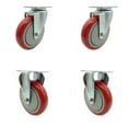thumbnail image 1 of 5 Inch SS Red Polyurethane Swivel Top Plate Caster Set with 2 Rigid SCC, 1 of 2