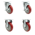 thumbnail image 1 of 5 Inch SS Red Polyurethane Top Plate Caster Set with 2 Brake 2 Rigid SCC, 1 of 2