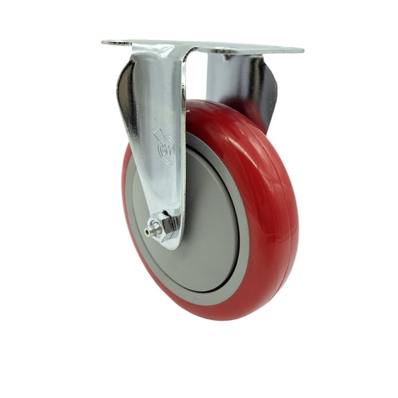 5 Inch SS Red Polyurethane Wheel Rigid Top Plate Caster Service Caster Brand