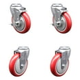 thumbnail image 1 of 5 Inch Red Polyurethane Wheel Swivel Bolt Hole Caster Set with 2 Brake SCC, 1 of 2