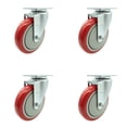 thumbnail image 1 of 5 Inch SS Red Polyurethane Wheel Swivel Top Plate Caster Set Service Caster, 1 of 2
